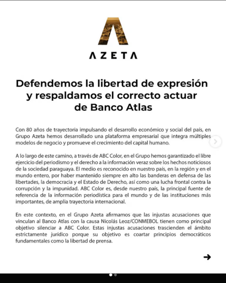 Grupo Azeta defiende la libertad de expresión y respalda actuar del Banco Atlas